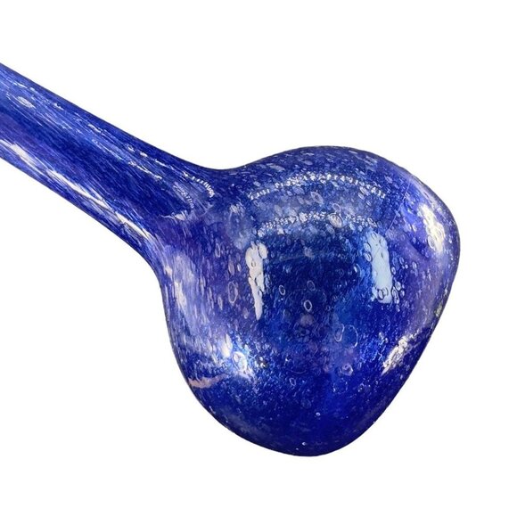 1980s Egyptian Art Glass Vase Cobalt Blue Bubbles All Over Hand Blown W Sticker - Picture 5 of 13